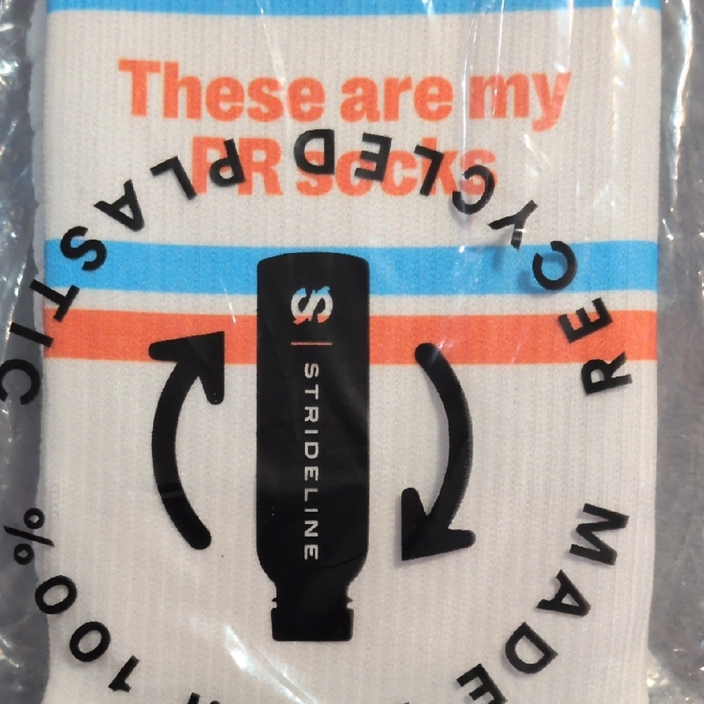 OrangeTheory Strideline White Crew Socks with Orange & Blue Stripes - Picture 2 of 4